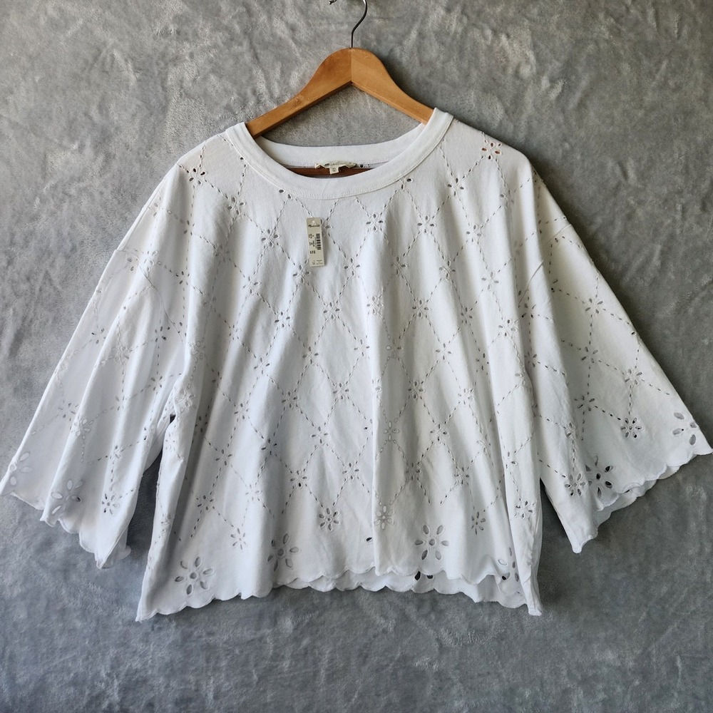 Madewell White Eyelet Short Sleeve Top